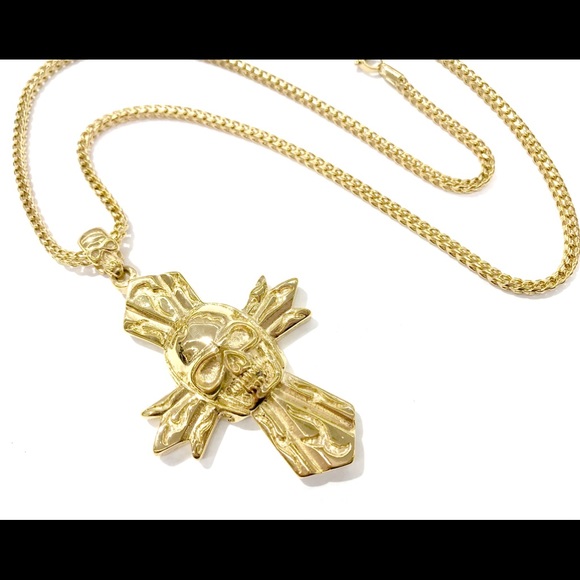 Stainless Steel BIKER PUNK SKULL CROSS NECKLACE - Picture 4 of 8